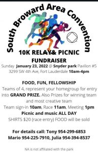 South Broward Area Convention 10k Relay & Picnic Fundraiser @ Snyder Park